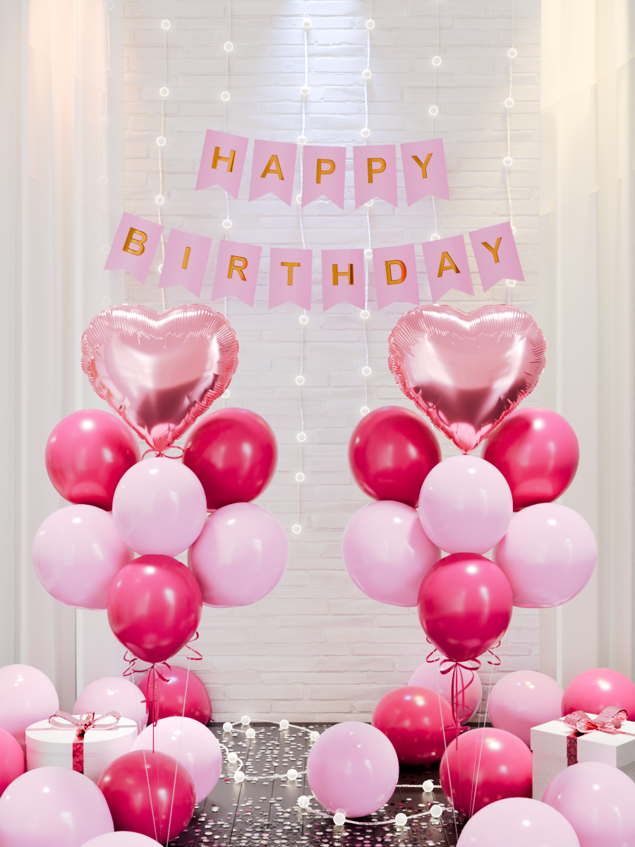 картинка Фотозона "Happy Bday" 15 предметов, розовый от магазина Шариленд