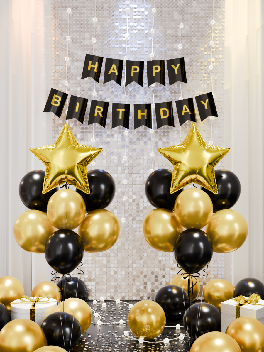 картинка Фотозона "Happy Bday" 15 предметов, черный/золото от магазина Шариленд